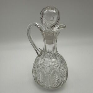 Vtg Crystal Clear Cut Glass Cruet With Stopper Oil Vinegar 6" English Decor